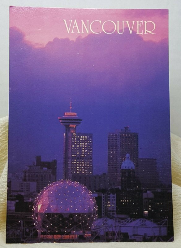 Aerial View Dusk Vancouver Canada Vintage Postcard