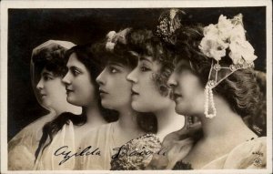 Beautiful Women Jeweled Hair Pieces in Studio STEGLITZ Real Photo Postcard