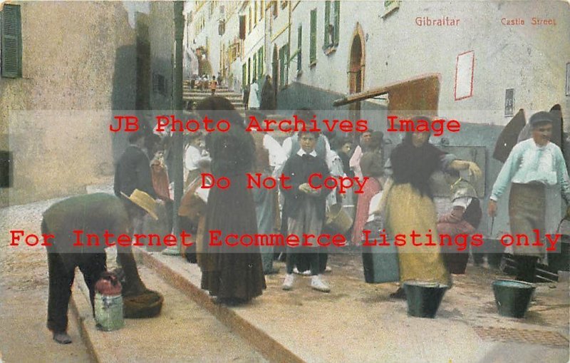 Native Ethnic Culture Costume, Gibraltar, Castle Street, People Gathering Water