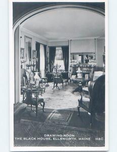 1950's rppc DRAWING ROOM AT THE BLACK HOUSE Ellsworth Maine ME HM3972