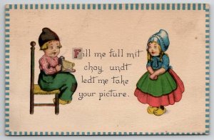 Adorable Dutch Children Boy with Camera Taking Photo of Girl Postcard J29