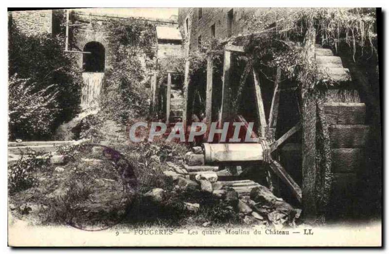 Old Postcard Fougeres The four Moulins du Chateau