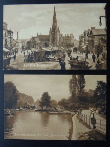 West Midlands 2 x BIRMINGHAM Bull Ring Market & Cannon Hill Park c1910 Postcard