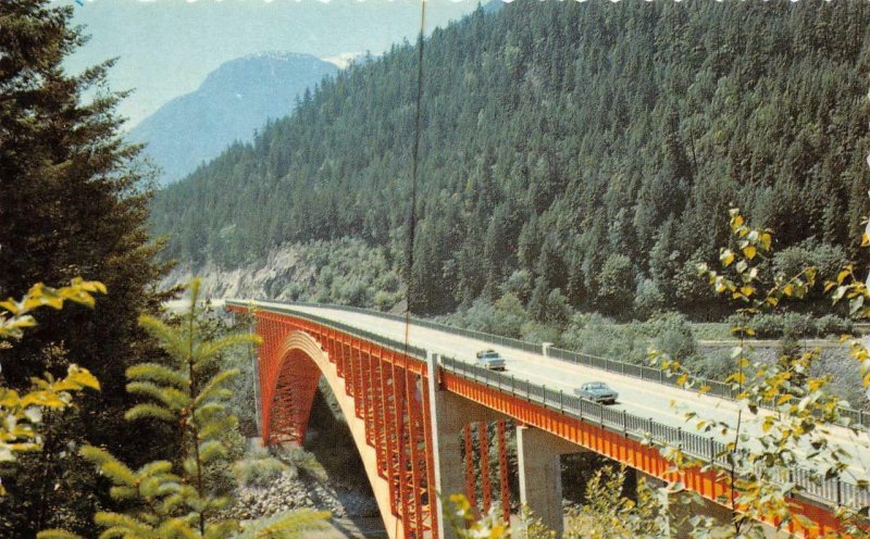 SPUZZUM, BC Canada   ALEXANDRIA BRIDGE~60's Cars  FRASER CANYON  Postcard