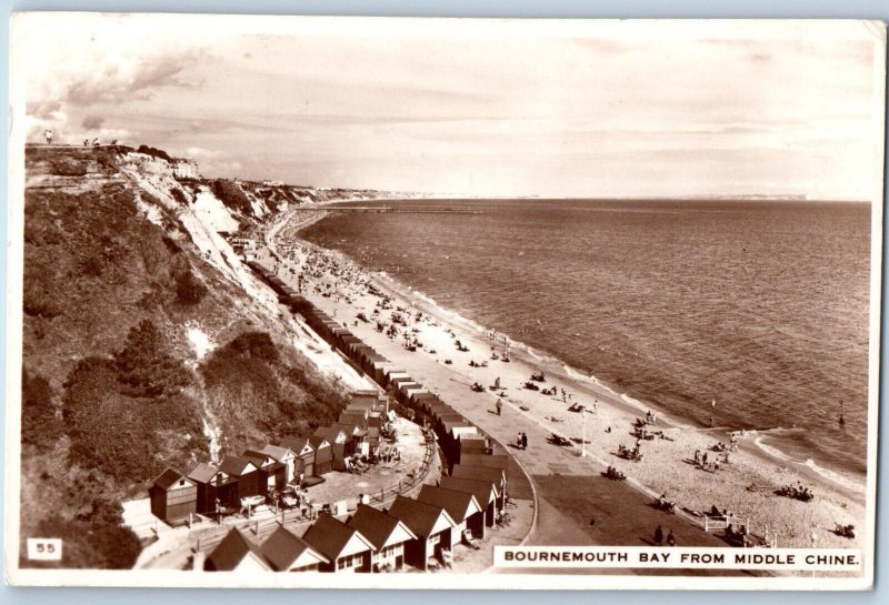 Dorset England Postcard Bournemouth Bay from Middle Chine c1950's RPPC Photo