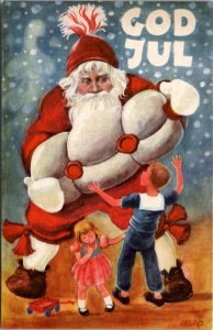 Swedish Christmas Giant Santa Claus A/S Greepd Cute Children Postcard Y3