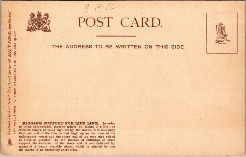 Vtg US Life Saving Service Rigging Support for Life Line pre-1908 Tuck Postcard