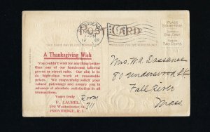 c1908 Happy Thanksgiving Providence RI Laurel Tailor Advertisement Ad Postcard