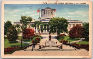 Columbus OH-Ohio, State Capitol and Mckinley Memorial, Trees & Grounds, Postcard