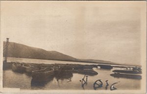 RPPC River Scene Boats Anchors Pier c1910 Real Photo Postcard I27