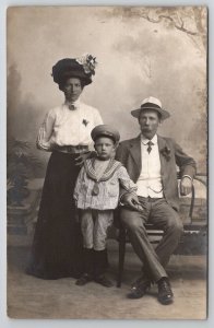 RPPC Edwardian Family Mother Hat Dapper Father Boy Sailor Suit  Postcard T22