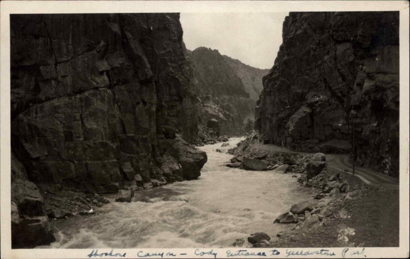 Shoshone Canyon Cody Entrance Yellowstone National Park c1920 RPPC