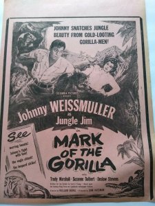 Jungle Jim Mark Of The Gorilla Johnny Weissmuller Movie Poster 1951 Original