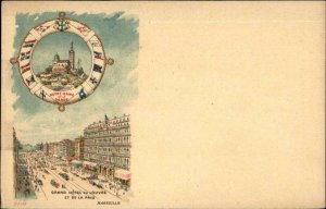 Marseille France Grand Hotel du Louvre Life Saving Ring Flags c1905 Postcard
