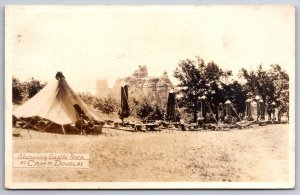 Camp Douglas WI Row of Tents & Trees~Showing Castle Rock~RPPC WWI Postcard~c1918