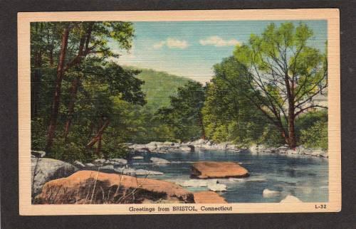 CT Greetings From Bristol Connecticut Postcard Linen PC, Conn Carte Postale