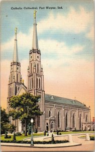 Catholic Cathedral Fort Waye Indiana Vintage Linen Postcard Antique Church Vtg 