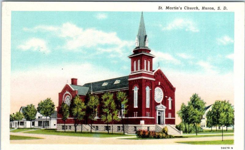 HURON, South Dakota  SD    ST. MARTIN'S CHURCH  ca 1930s-40s  Linen   Postcard