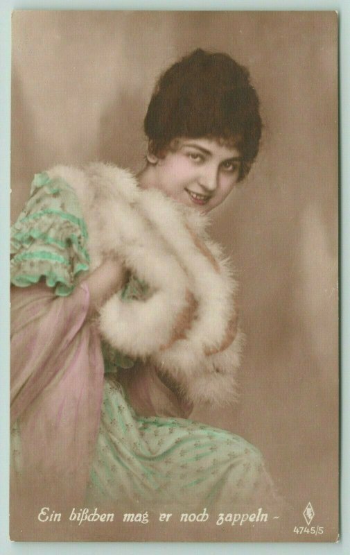 Colorized RPPC 5 German Lovely Lady~Would I Kiss Him?~Ich Kenne Die Männer! 1924 