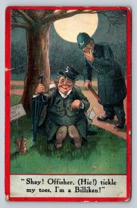 1913  Police Officer Arresting Drunk Guy  Comic Humor    Postcard
