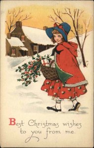 Gibson Little Girl in Red Coat 1923 Christmas Seal Vintage Postcard