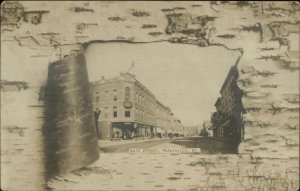 Waterville ME Main St. Faux Bark Border c1905 Real Photo Postcard