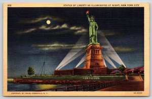 Statue Of Liberty As Illuminated At Night New York City Fortwood Ground Postcard