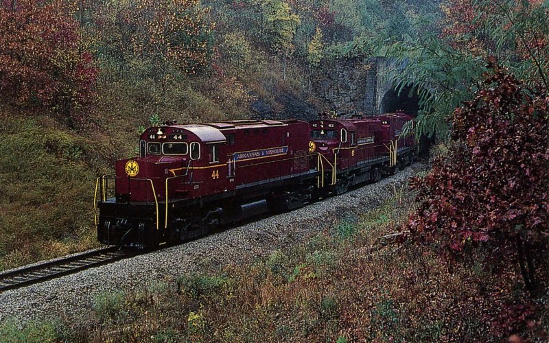 Arkansas & Missouri Railroad,  Alco C-420 #44 & #46; RS-32 #42 (Mary Jayne's ...