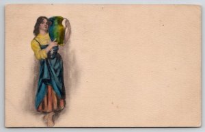 Hand Drawn Colored Pretty Woman Maiden With Jug 1907 Postcard B39