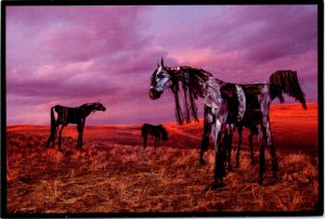 Bleu Horses metal art by Jim Dolan Wheat MT Farms Three Forks Montana Postcard