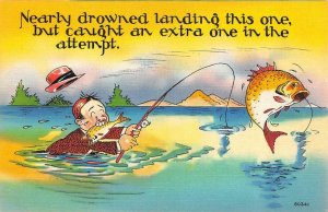 3 Comics THREE FISH EXAGERATIONS Man With Cigar~Fish In Mouth c1940's Postcards