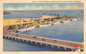 Yachts Moored Along Miami and Miami Beach Causeway Miami Beach FL Postcard