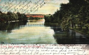 Vintage Postcard 1906 High Bridge Lincoln Park Trees Lake Chicago Illinois ILL