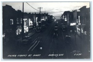 c1950's Silver Street At Night Bar Inn Hotel View Hurley WI RPPC Photo Postcard 