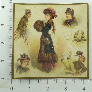 1880's-90's Victorian Card Lovely Lady In Coat Men Top Hats Monocle Falling &S