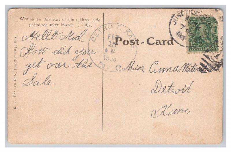 Fort Riley Kansas Guard House Poscard c1908 Postmark