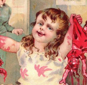 1880s Diamond Dyes Paints Comical Child Cat & Doll S.K. Jones Virgil, NY F165