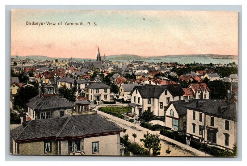 Vintage 1910's Colorized Postcard Birds Eye View of Yarmouth Nova Scotia Canada