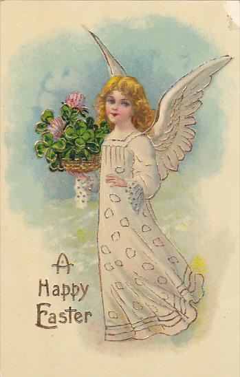 Happy Easter Angel With Basket Of Flowers