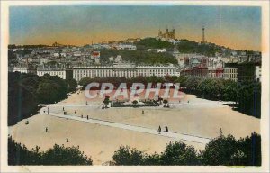 Old Postcard Lyon Bellecour Square and hill Fourviere