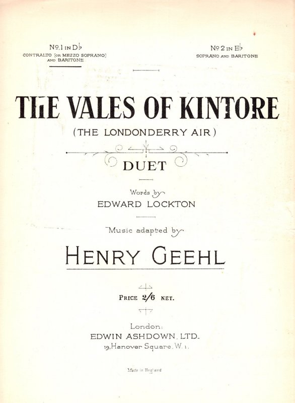 Londonderry The Vales Of Kintore Olde Irish Sheet Music