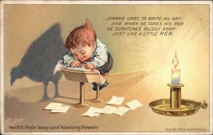 Swift's Pride Soap Little Boy Writing Letter Ad Advertising c1910 Postcard