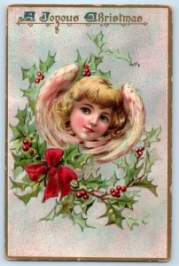 1908 Christmas Angel Holly Berries Embossed Tuck Minneapolis Minnesota Postcard