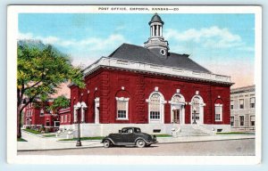 EMPORIA, KS Kansas ~ POST OFFICE  c1930s Car Lyon County Postcard