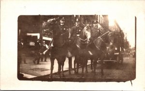 Real Photo Postcard Three Policemen on Horseback Early Automobiles