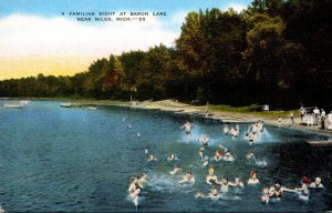 Michigan Bathing Scene At Baron Lake Near Niles