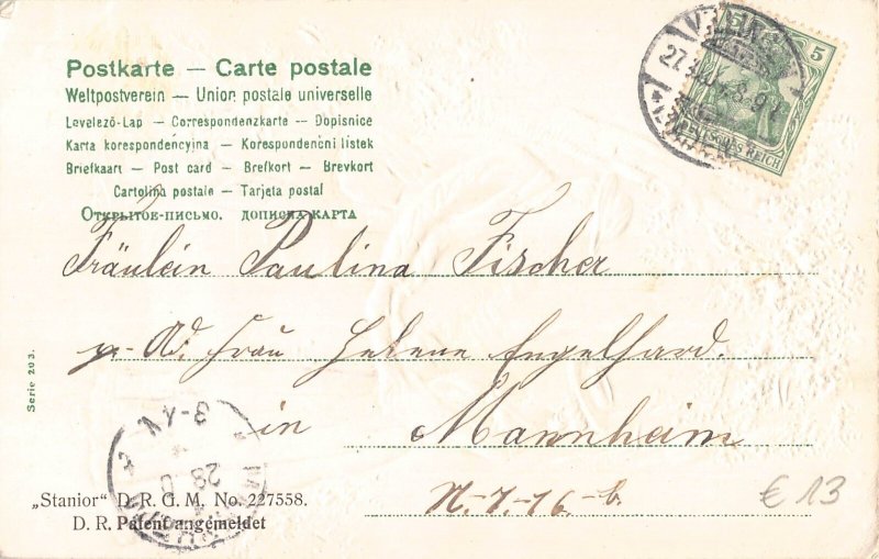 Couple Holding Hands in Forest 1904 embossed postcard