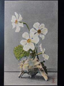 Greeting: Conch and Flowers, Old Postcard Pub by Knight Brothers No.1416