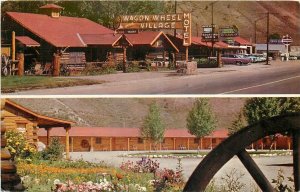 1950s Jackson Wyoming Wagon Wheel Village Motel Restaurant Postcard 24-11656