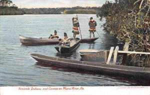 Seminole Native American Indians Dugout Canoe Miami River Florida 1905c postcard